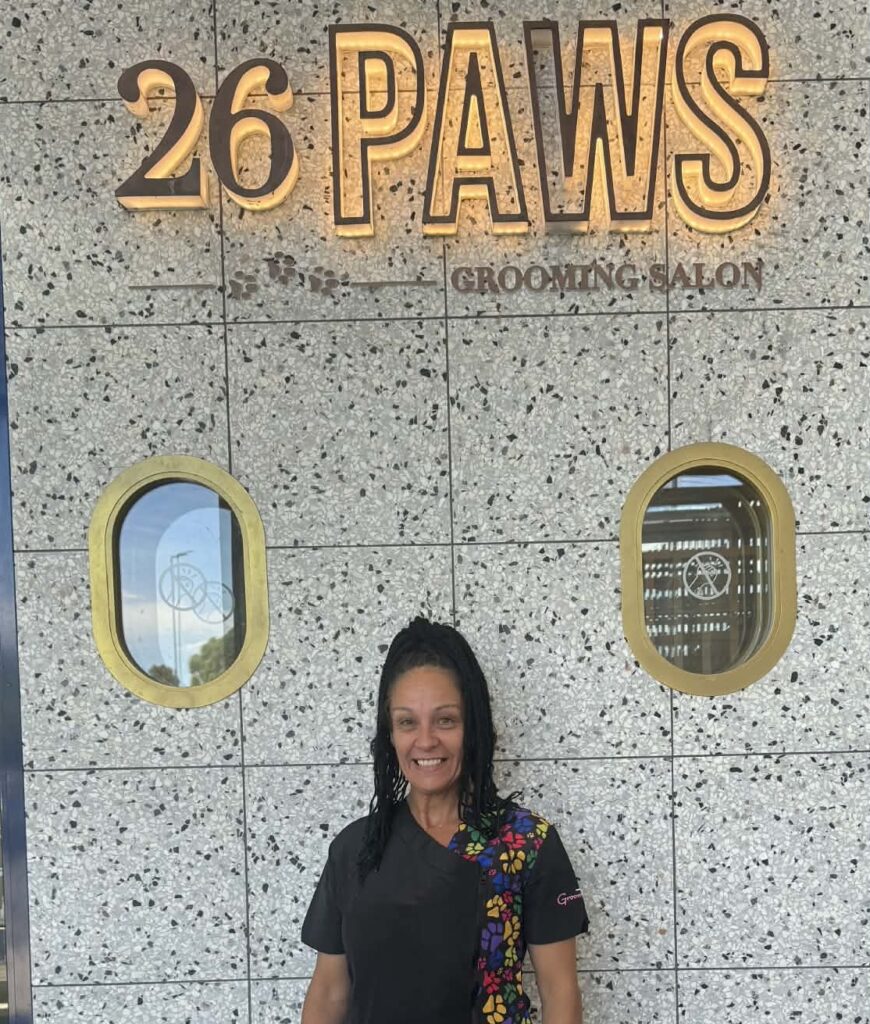Jo brings 37 years of professional grooming experience to 26 Paws and is known for her calm approach, exceptional attention to detail and intuitive understanding of dogs.